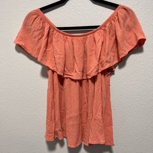 Forever 21 Peach Orange Pink Peasant Ruffled Off the Shoulder Top Size 0